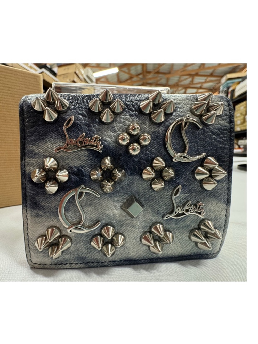 Christian Louboutin Blue & White Kios Punk Bi-Fold Wallet